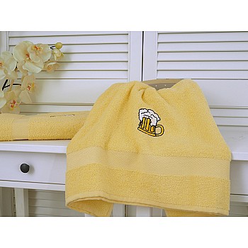 Bombažna frotirna brisača Adria z vezenino s pivom 70x140 - Rumena