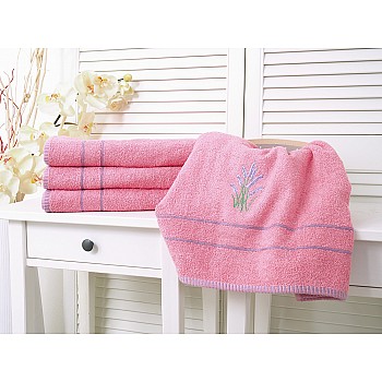 Bombažna brisača z vezenino 50x90 Lavanda - Roza