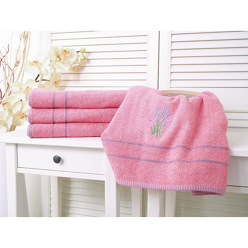 Bombažna brisača z vezenino 50x90 Lavanda - Roza