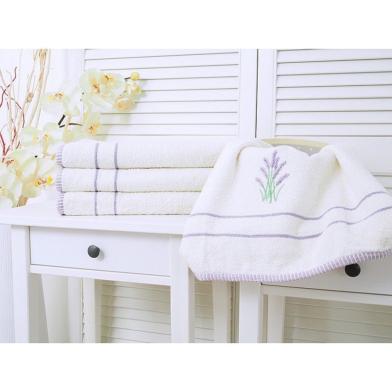 Bombažna brisača z vezenino 50x90 Sivka - Vanilija