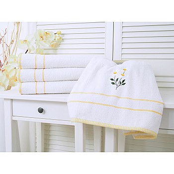 Bombažna brisača z vezenino 50x90 Kamilica - Bela