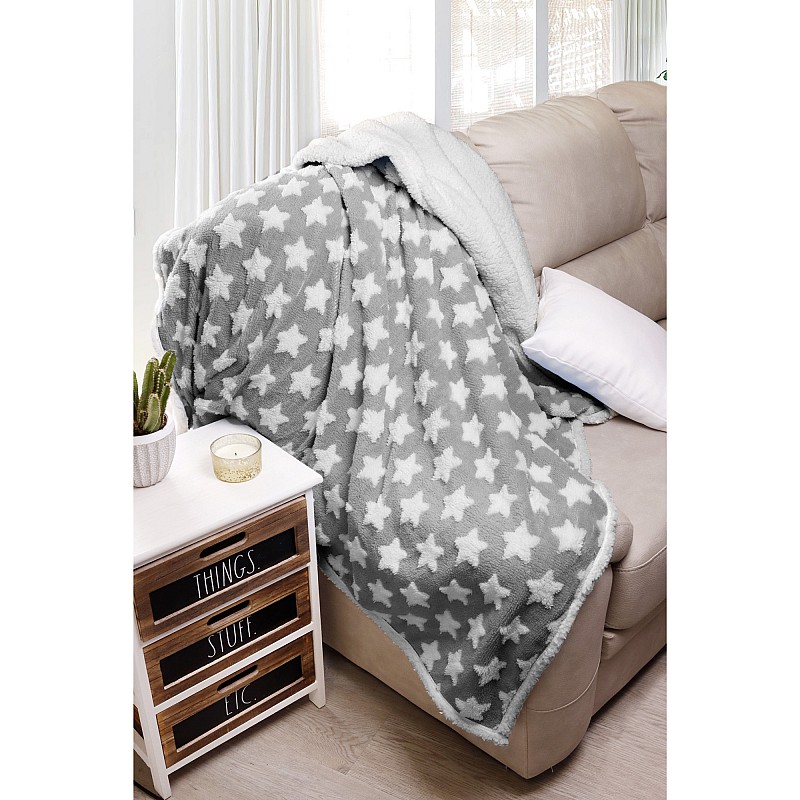 Krznena odeja Wish Darilni paket 130x160 - Siva z zvezdicami