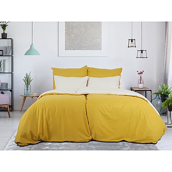 BOMBAŽ Dvostranska hotelska posteljnina - gorčična/kavna Velikost: 140x200 + 70x90