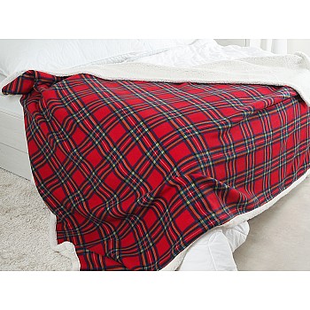 Krznena odeja Darilni paket 150x200 - Rdeče-zelen karo
