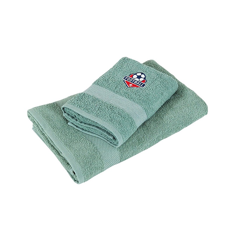 Darilni komplet bombažne frotirne brisače in kopalne brisače 50x90 + 70x140 - Zelena Nogomet