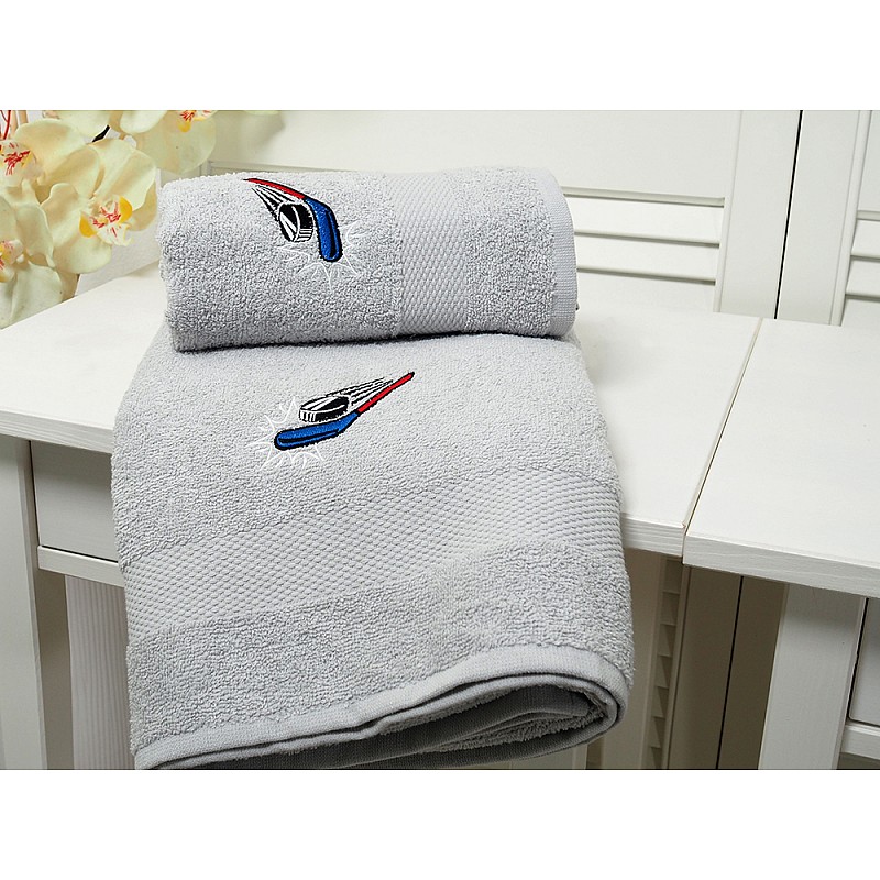 Bombažna frotirna brisača Adria z vezenino hokej 70x140 - Siva