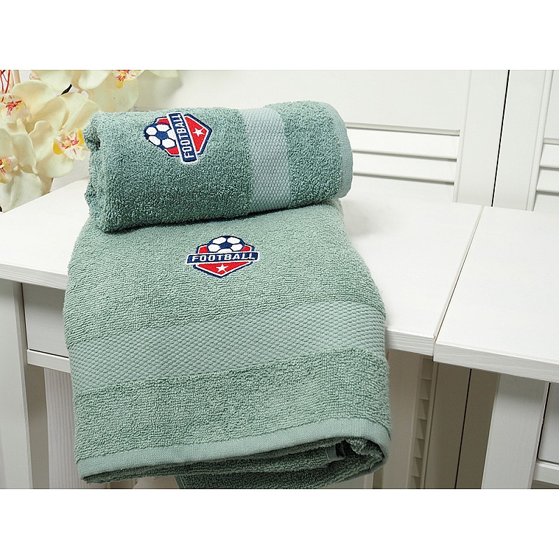 Bombažna frotirna brisača Adria z vezenino nogomet 50x90 - Zelena