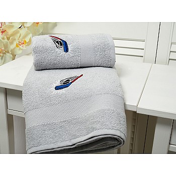 Bombažna frotirna brisača Adria z vezenino hokej 50x90 - Siva