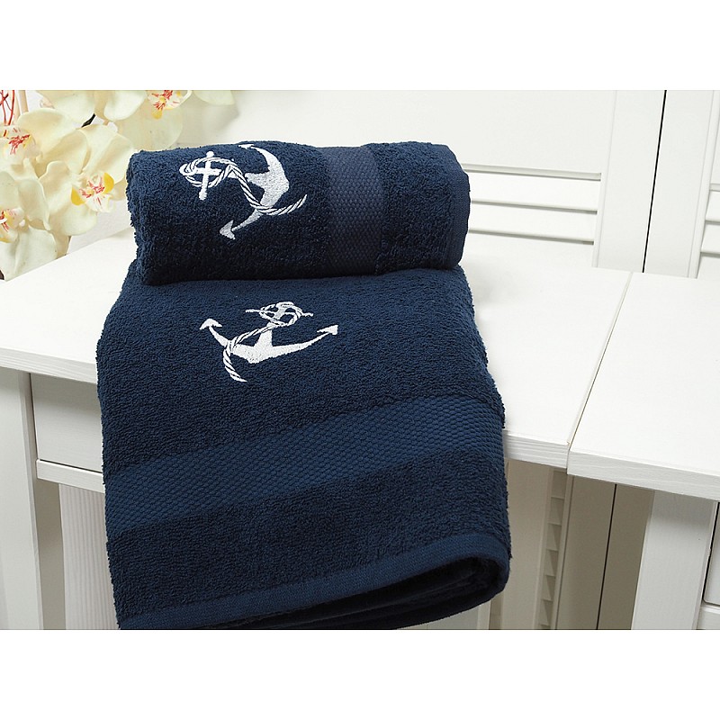 Bombažna frotirna brisača Adria z vezenino s sidrom 50x90 - Morda