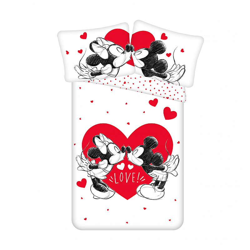 Otroška bombažna posteljnina 140x200 + 70x90 cm - Mickey in Minni Ljubezen