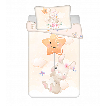 Otroška bombažna posteljnina 135x100 + 40x60 cm - Zajček Zvezdica