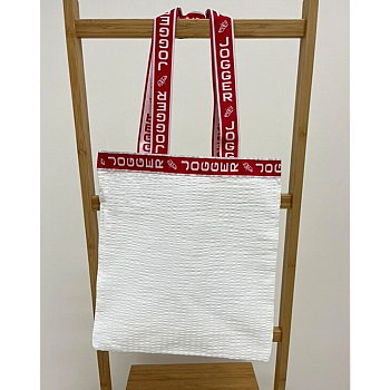 Vrečka iz blaga - 31x33cm - vzorec bela z rdečo obrobo