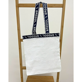 Vrečka iz blaga - 31x33cm - vzorec bela z modrim robom