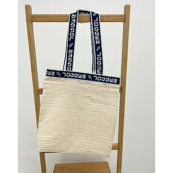 Blagovna vrečka - 31x33cm - vzorec bež z modrim robom